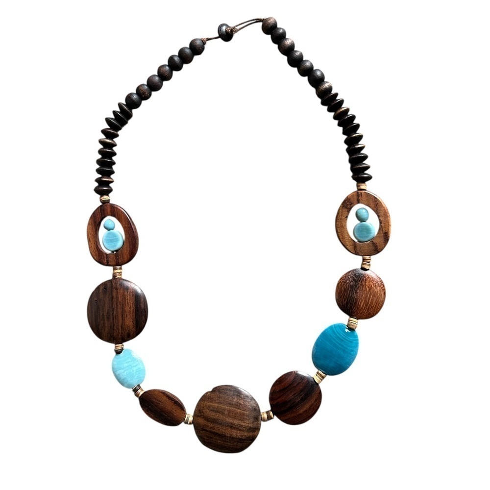 Wooden and Glass Bead Statement Necklace